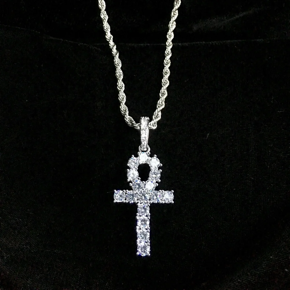 EXCLUSIVE ANKH FULL LAB DIAMONDS 18K WHITE GOLD CHAIN MADE IN ITALY